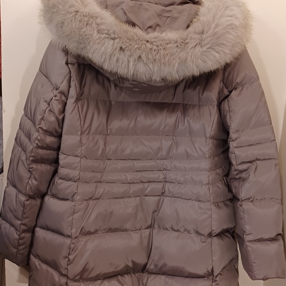 Anne Klein Lg. Goosedown Puffer Parka Removable Fur Trimmed Hood Taupe Worn Once - Picture 3 of 7